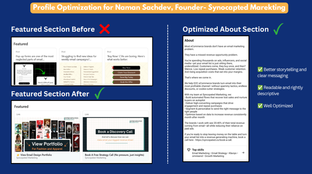 LinkedIn profile optimization example